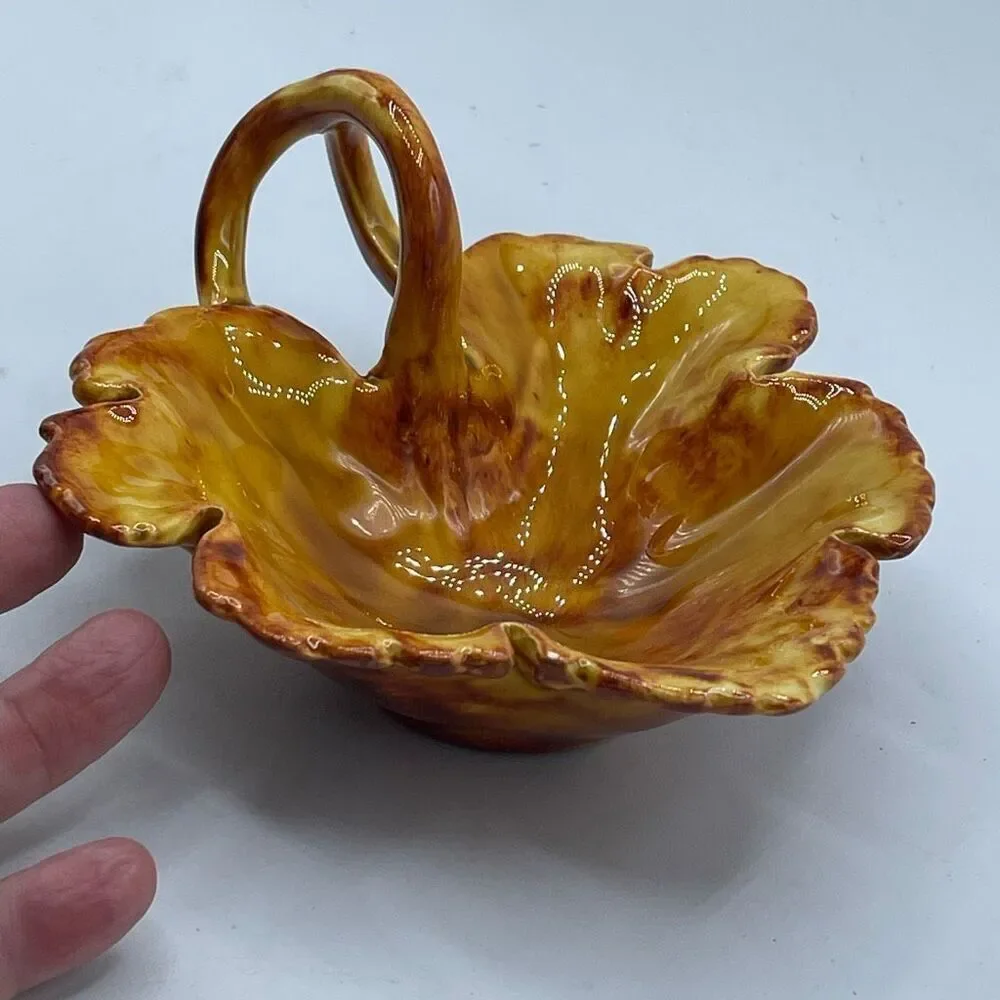 Mullins Ceramics brown leaf nappy or trinket dish. Kentucky drip glaze
